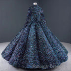 Glitter High Neck Open Back Lace Up Ball Gown Prom Dress