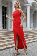 fairytale prom dress one shoulder sleeveless slit pleated ankle length evening dress 90s inspiration