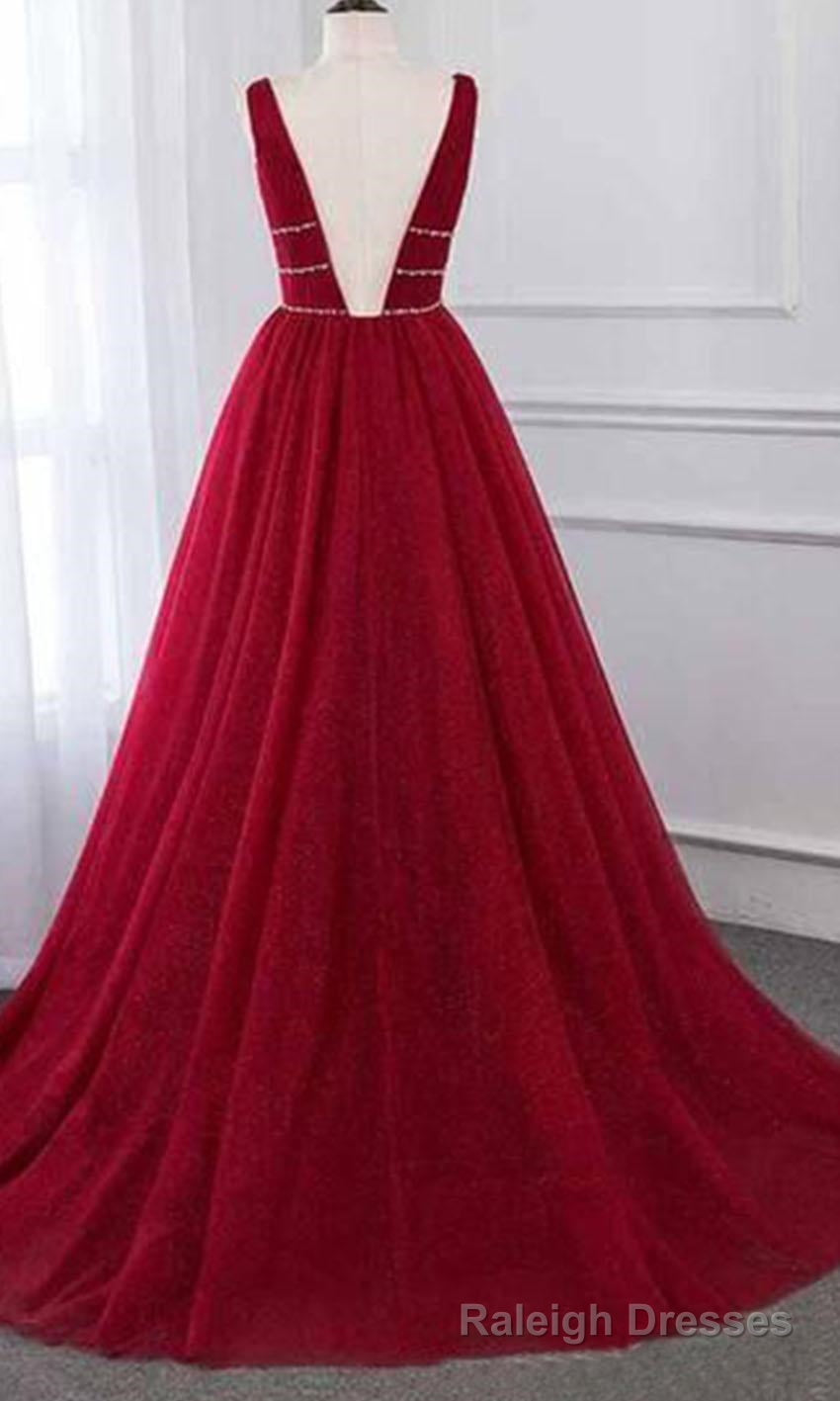 Stylish Deep Alluring V-neck Sleeveless Tulle Sexy A-line Rhinestones Prom Dress Secondary image