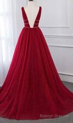 Stylish Deep Alluring V-neck Sleeveless Tulle Sexy A-line Rhinestones Prom Dress