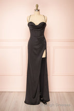 Black Prom Dresses, Corset Cowl Neck Maxi Dress, Black Bridesmaid Dress