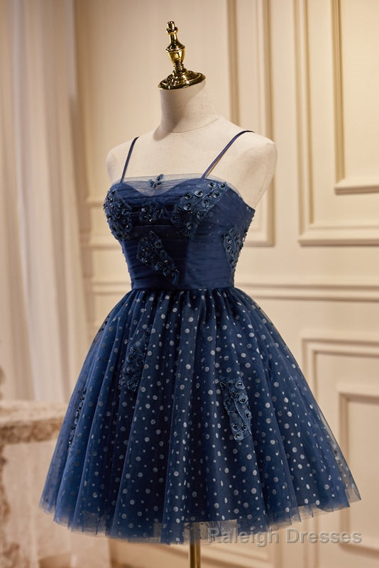 Dark Navy Spaghetti Straps Tulle Short Homecoming Dresses Secondary image