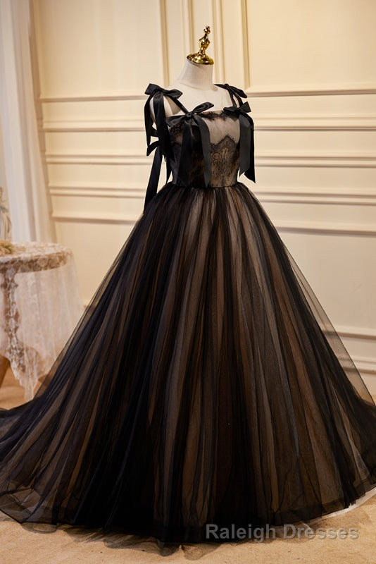 Black Sleeveless Ball Gown Tulle Long Prom Dresses Main image