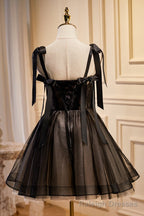 Cute Black Sleeveless A Line Tulle Short Homecoming Dresses
