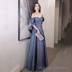 Short-Sleeve Glitter A Line Prom Gowns