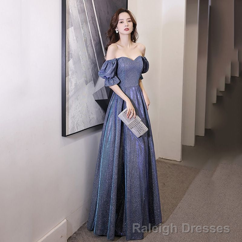 Short-Sleeve Glitter A Line Prom Gowns