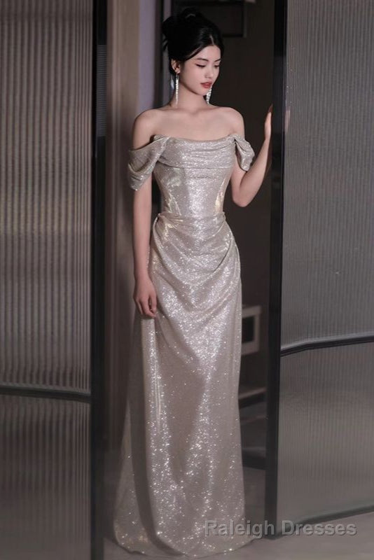 Short-Sleeve Off Shoulder Glitter A-Line Prom Dresses Secondary image