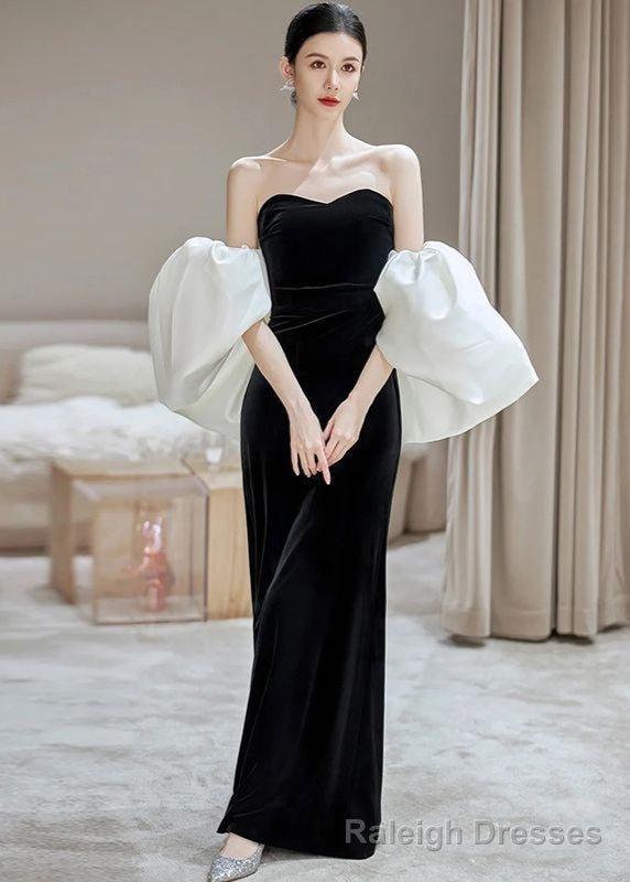 Puff Sleeve Off Shoulder Two Tone Velvet A-Line Evening Gown Main image