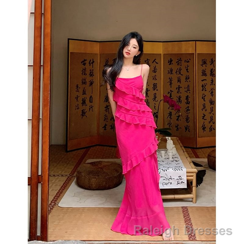 One Shoulder Asymmetrical Plain Ruffled Midi A-Line Dress Main image