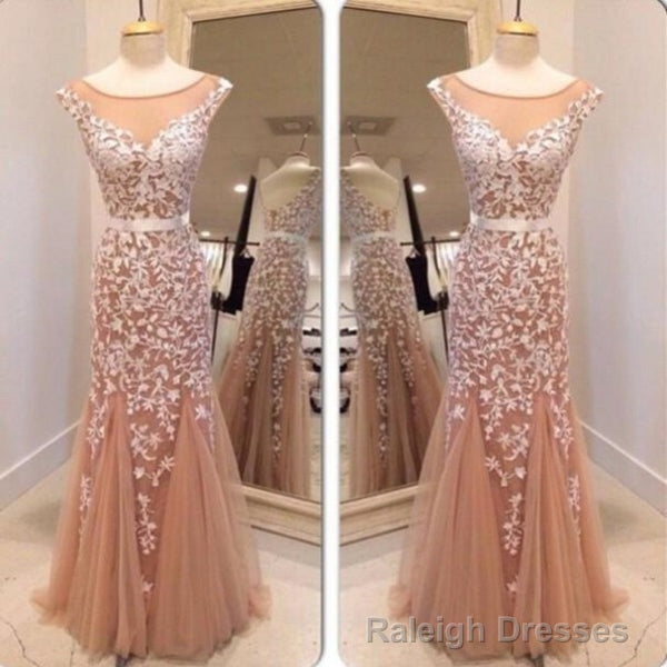 Dark Champagne Cap Sleeve Tulle Lace Prom Dress Main image