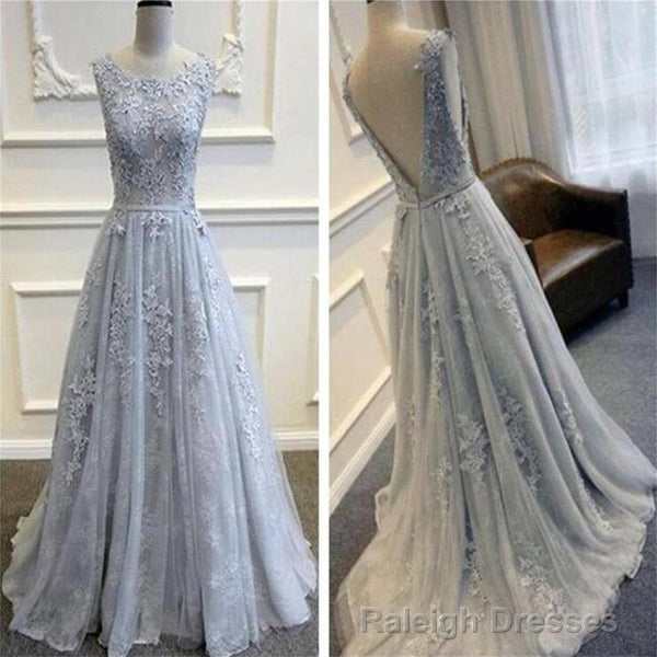 Lace Grey V Back Scoop Neck Prom Dress Formal Dresses for Wedding Main image