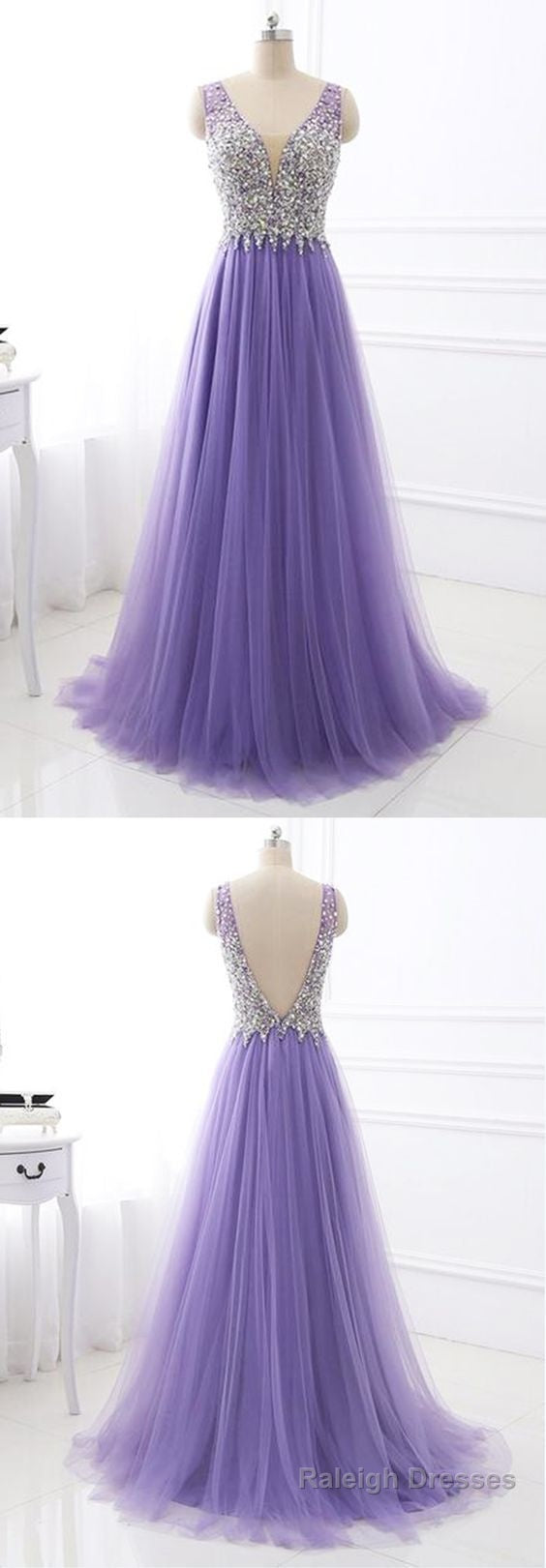 Lavender Tulle A-line Prom Dress Long Formal Dress for Wedding