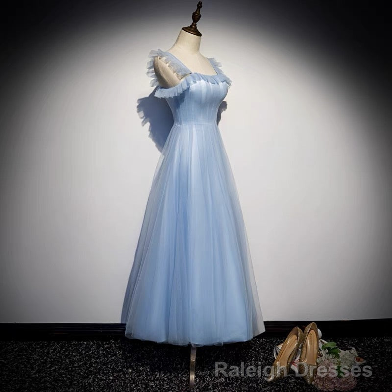 Light Blue Tulle Ankle Length Prom Dress