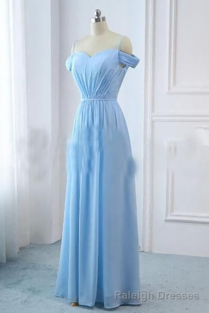 Light Sky Blue A Line Off The Shoulder Natural Waist Ruched Prom Dress, Lace Up Prom Dress Secondary image