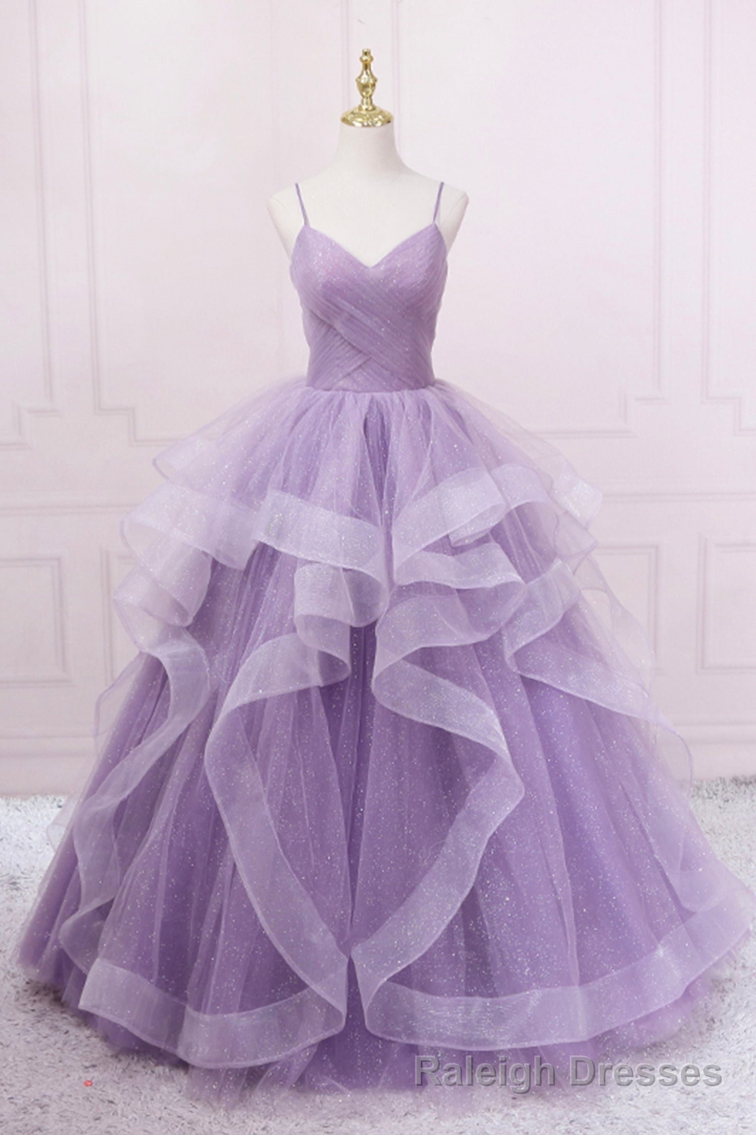 Purple Tulle Long Prom Dress, A-Line Spaghetti Strap Evening Gown Main image