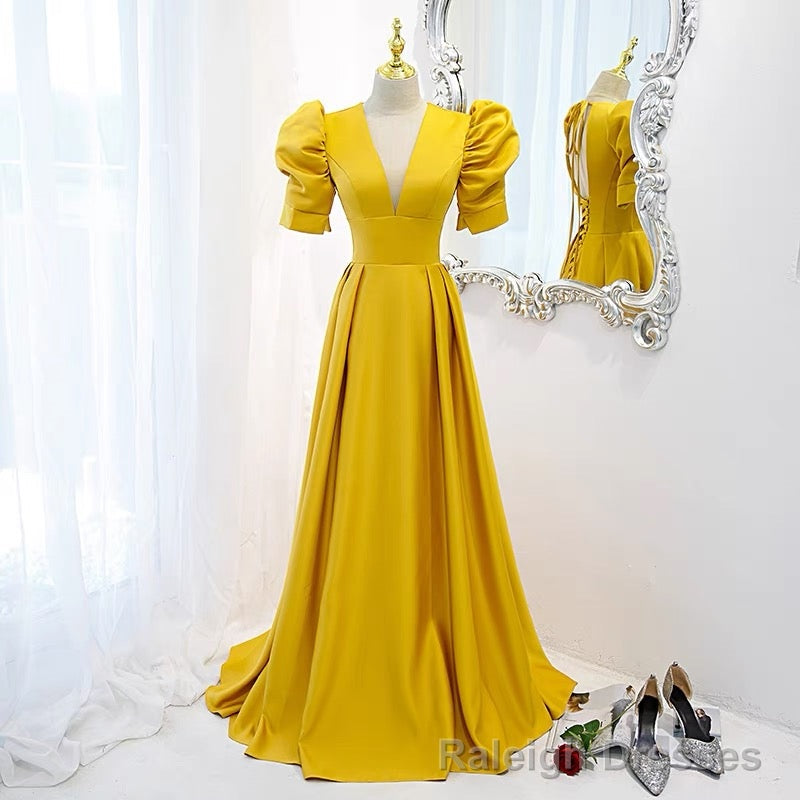 Open Back Yellow Prom Dress with Sleeves Secondary image