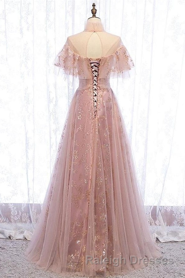 Elegant High Neck Vintage Long Lace Up Prom Dress Flowy Prom Gowns Secondary image