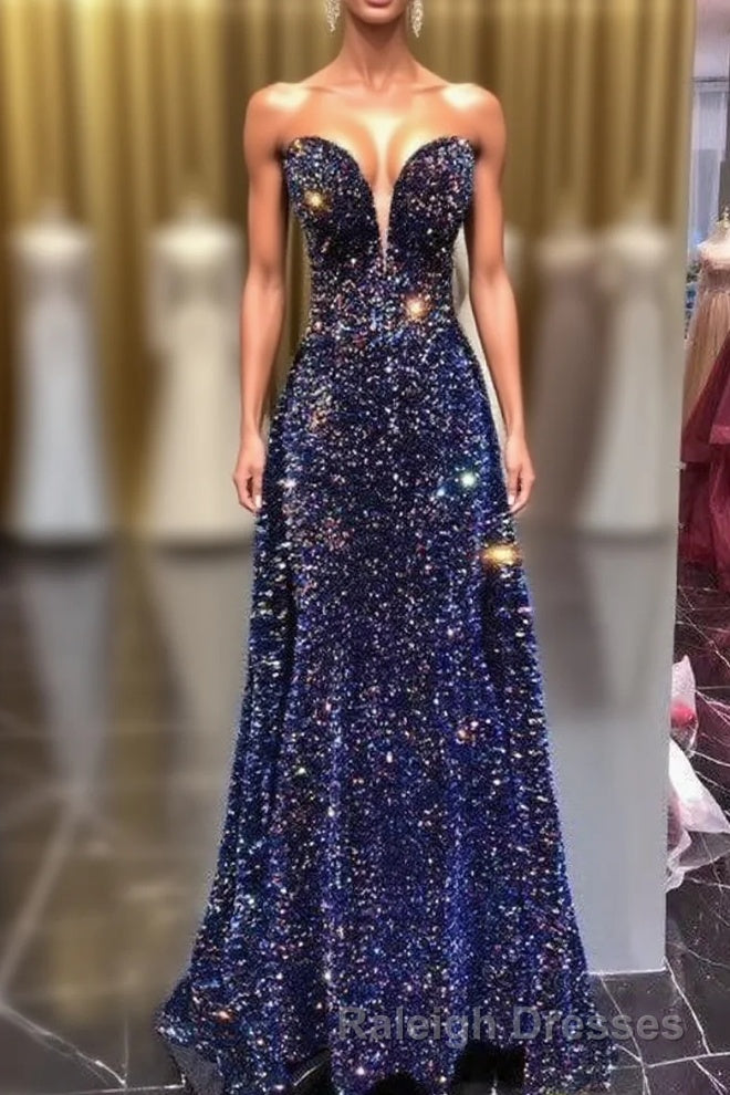 Chic Long Strapless Sparkly Tight Prom Dresses Formal Party Dresses Main image