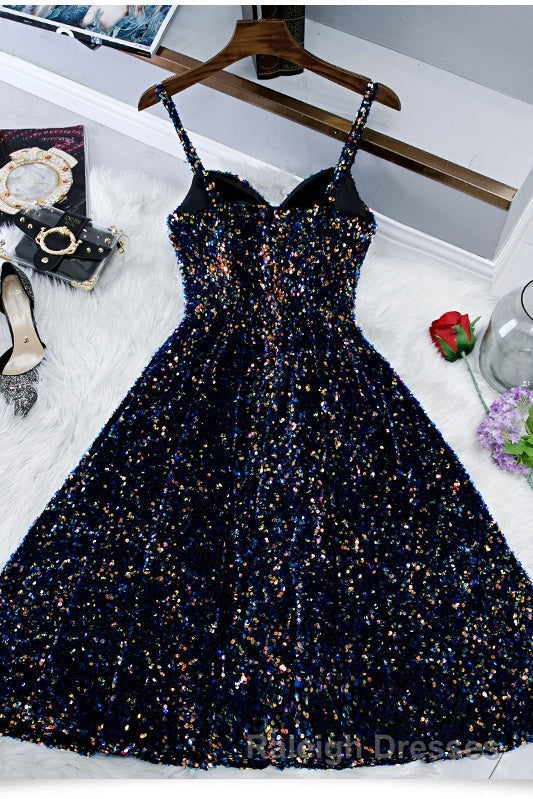 Glitter Spaghetti Straps Cute Short Prom Dresseses Tight Tea Length Homecoming Dresses Secondary image