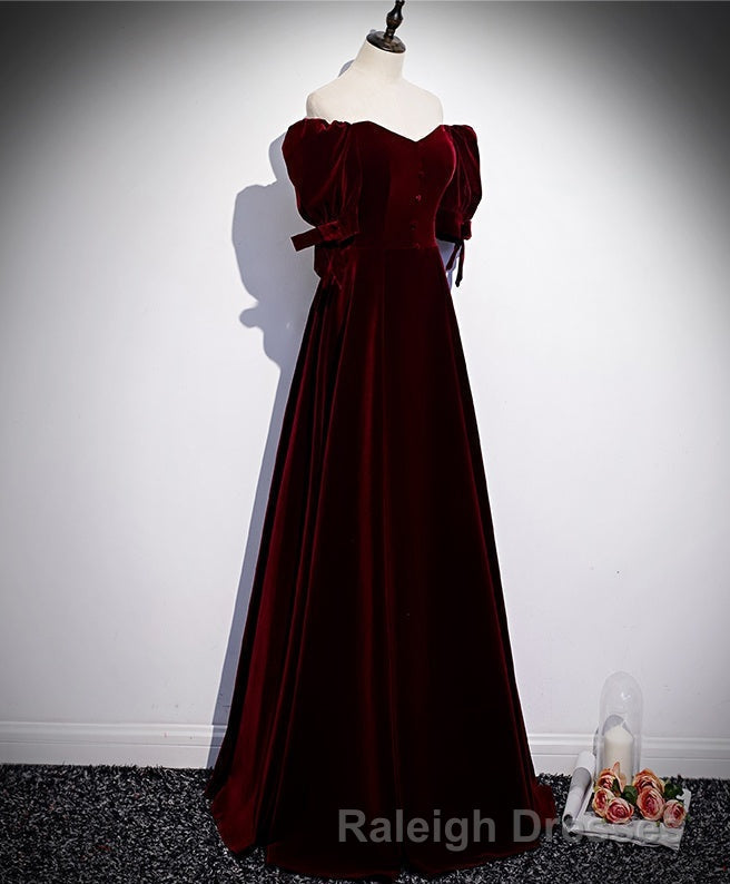 Modest Charming Burgundy Long Prom Dresses Vintage Evening Dresses With Bowknot Secondary image