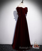 Modest Charming Burgundy Long Prom Dresses Vintage Evening Dresses With Bowknot