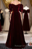 Modest Charming Burgundy Long Prom Dresses Vintage Evening Dresses With Bowknot