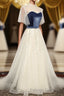 Elegant Ivory And Blue Flowy Princess Prom Dresses For Teens Long Homecoming Dresses