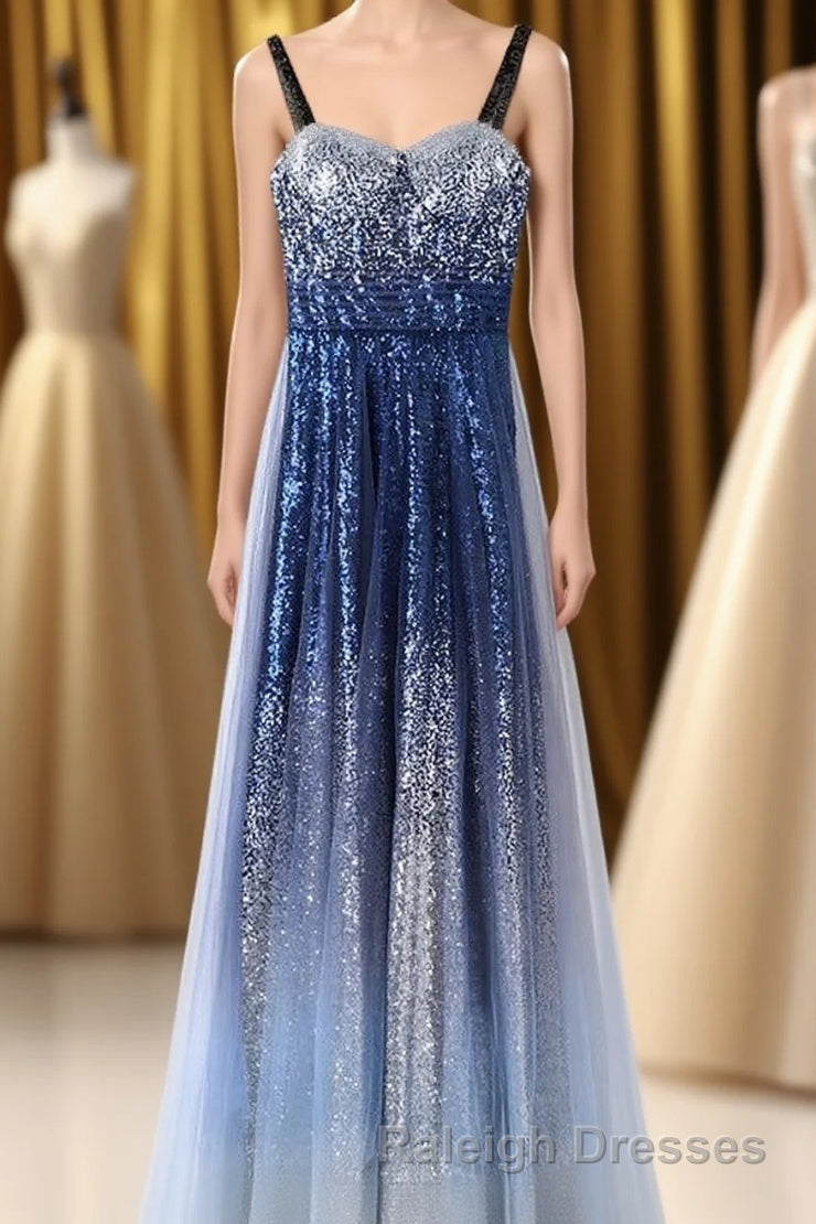 Chic Gorgeous Long A-line Ombre Sequin Floor Party Prom Dresses Main image