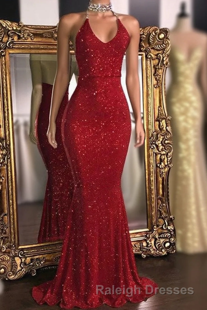 Glitter Halter Sheath Backless Long Prom Dresses Fashion Dresses Main image