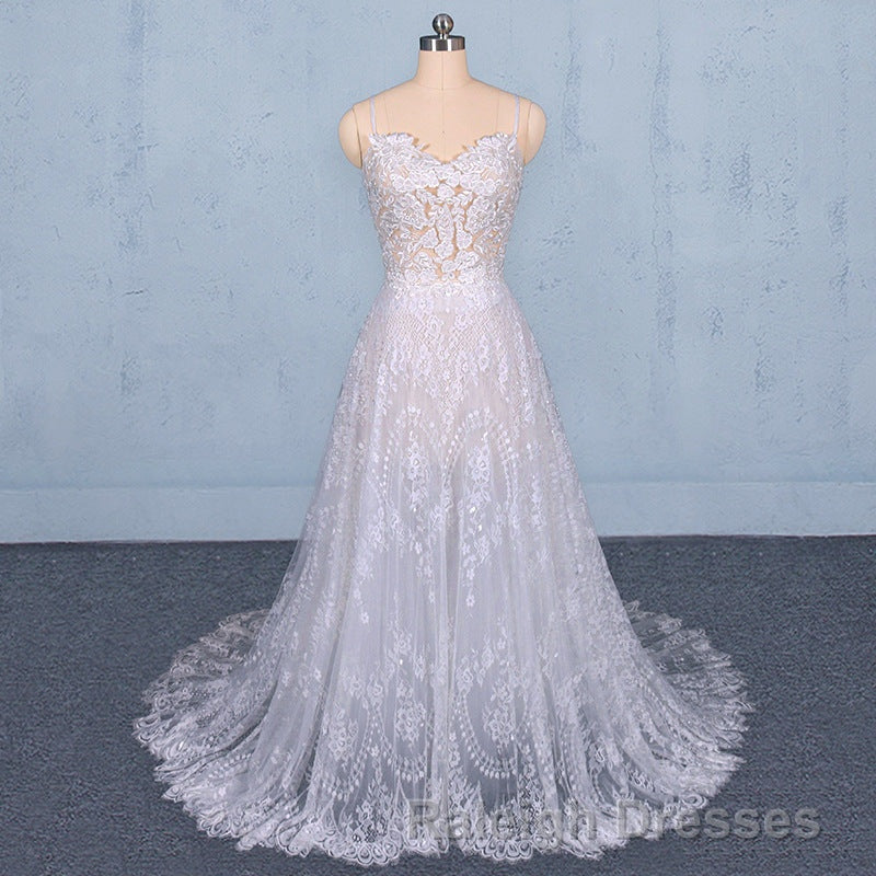Charming Spaghetti Straps Long A-line Wedding Dresses Beach Wedding Dresses