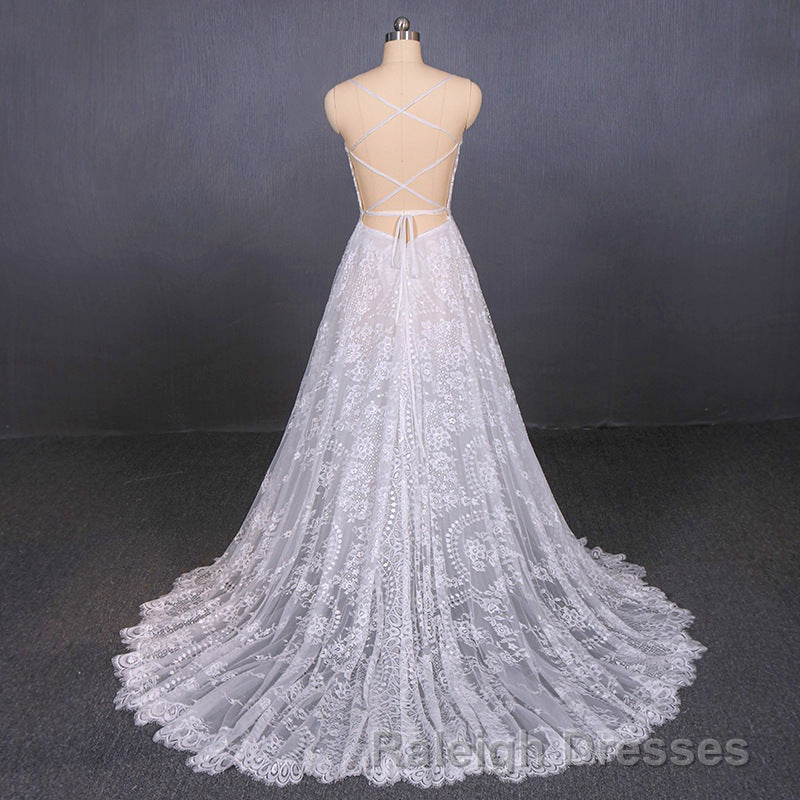 Charming Spaghetti Straps Long A Line Wedding Dress Beach Wedding Dress