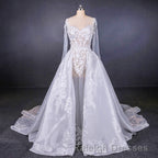 Long Sleeves Simple Elegant Wedding Dresses Lace Wedding Gowns