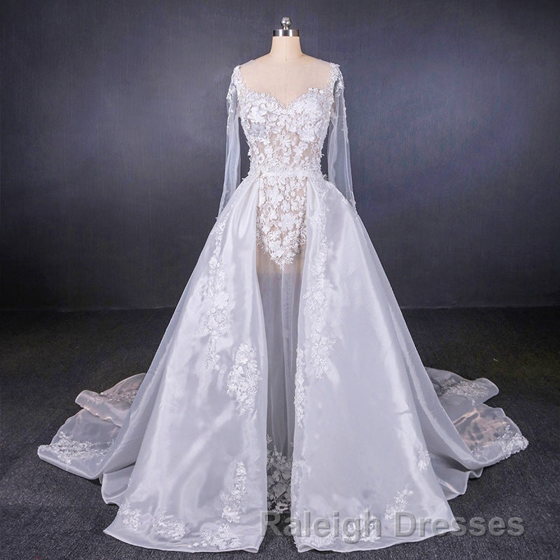 Long Sleeves Simple Elegant Wedding Dresses Lace Wedding Gowns