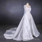 Long Sleeves Simple Elegant Wedding Dresses Lace Wedding Gowns