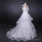 Charming V Neck Lace Wedding Dress Elegant Backless Wedding Gowns