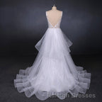 Charming V Neck Lace Wedding Dress Elegant Backless Wedding Gowns