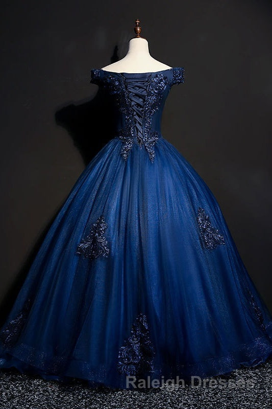 Off The Shoulder Lace Up Floor Length Princess Prom Dresses With Lace Appliques Secondary image