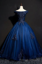 Off The Shoulder Lace Up Floor Length Princess Prom Dresses With Lace Appliques