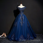Off The Shoulder Lace Up Floor Length Princess Prom Dress With Lace Appliques