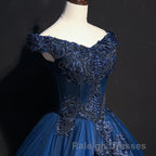 Off The Shoulder Lace Up Floor Length Princess Prom Dresses With Lace Appliques