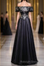 Beauty Off The Shoulder Floor Length Lace Up Long Black Prom Dress With Appliques