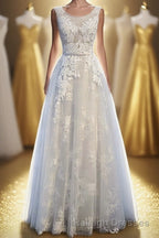 Ivory And Light Blue Long A Line Lace Up Cute Prom Dress
