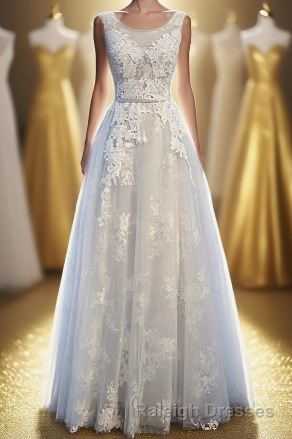 Ivory And Light Blue Long A Line Lace Up Cute Prom Dress