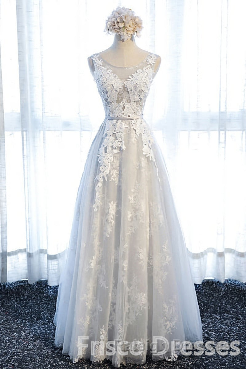 Ivory And Light Blue Long A-line Lace Up Cute Prom Dresses Party Dresses Secondary image