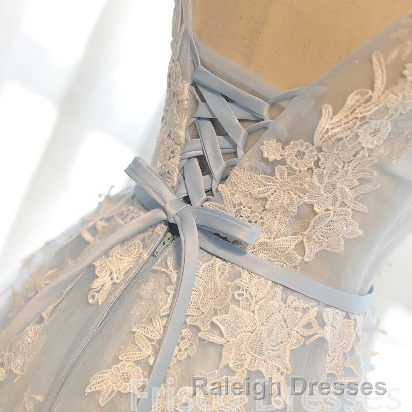 Ivory And Light Blue Long A Line Lace Up Cute Prom Dress