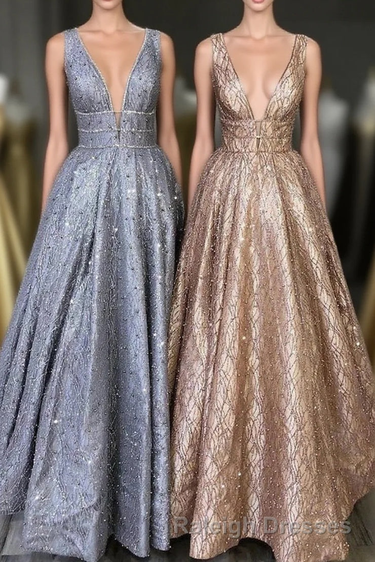 Amazing Unique V-neck Long Prom Dresses Gorgeous Modest Floor Length Party Dresses Main image