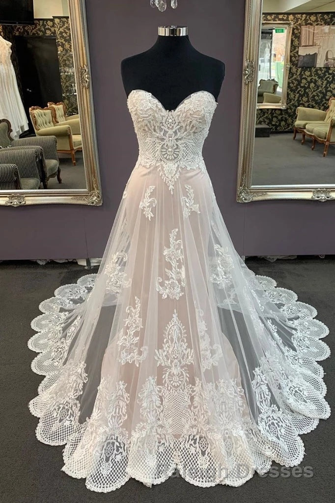 Modest Sweetheart Lace Long Wedding Dresses Beach Wedding Dresses Secondary image