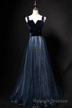 Elegant Long Lace Up Velvet Tulle Prom Dress Modest Prom Gowns