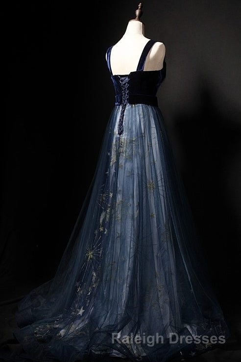 Elegant Long Lace Up Velvet Tulle Prom Dress Modest Prom Gowns