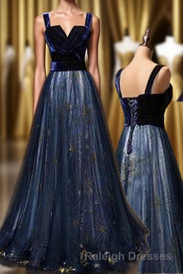 Elegant Long Lace Up Velvet Tulle Prom Dress Modest Prom Gowns Main image